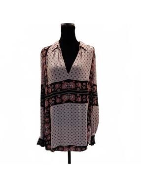 "Free People" Changing Times, Sz.S, Pink and Black Printed V-Neck Tunic. Breezy.